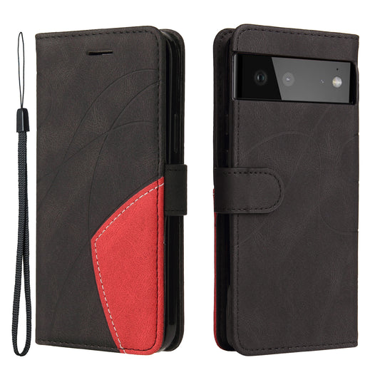 KT Leather Series-1 Bi-color Splicing Design Leather Wallet Case Stand Shell with Handy Strap for Google Pixel 6 Pro