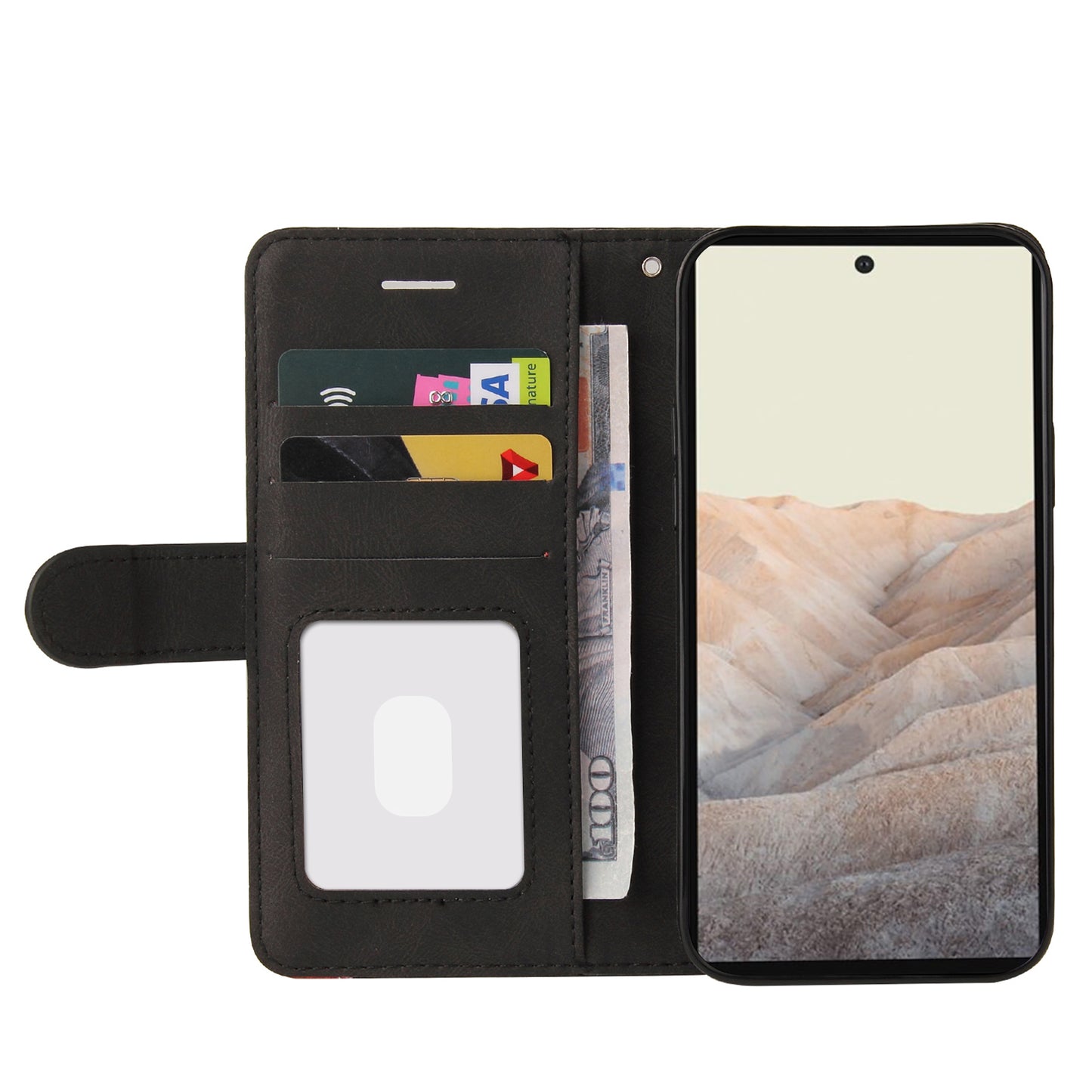 KT Leather Series-1 Bi-color Splicing Design Leather Wallet Case Stand Shell with Handy Strap for Google Pixel 6 Pro