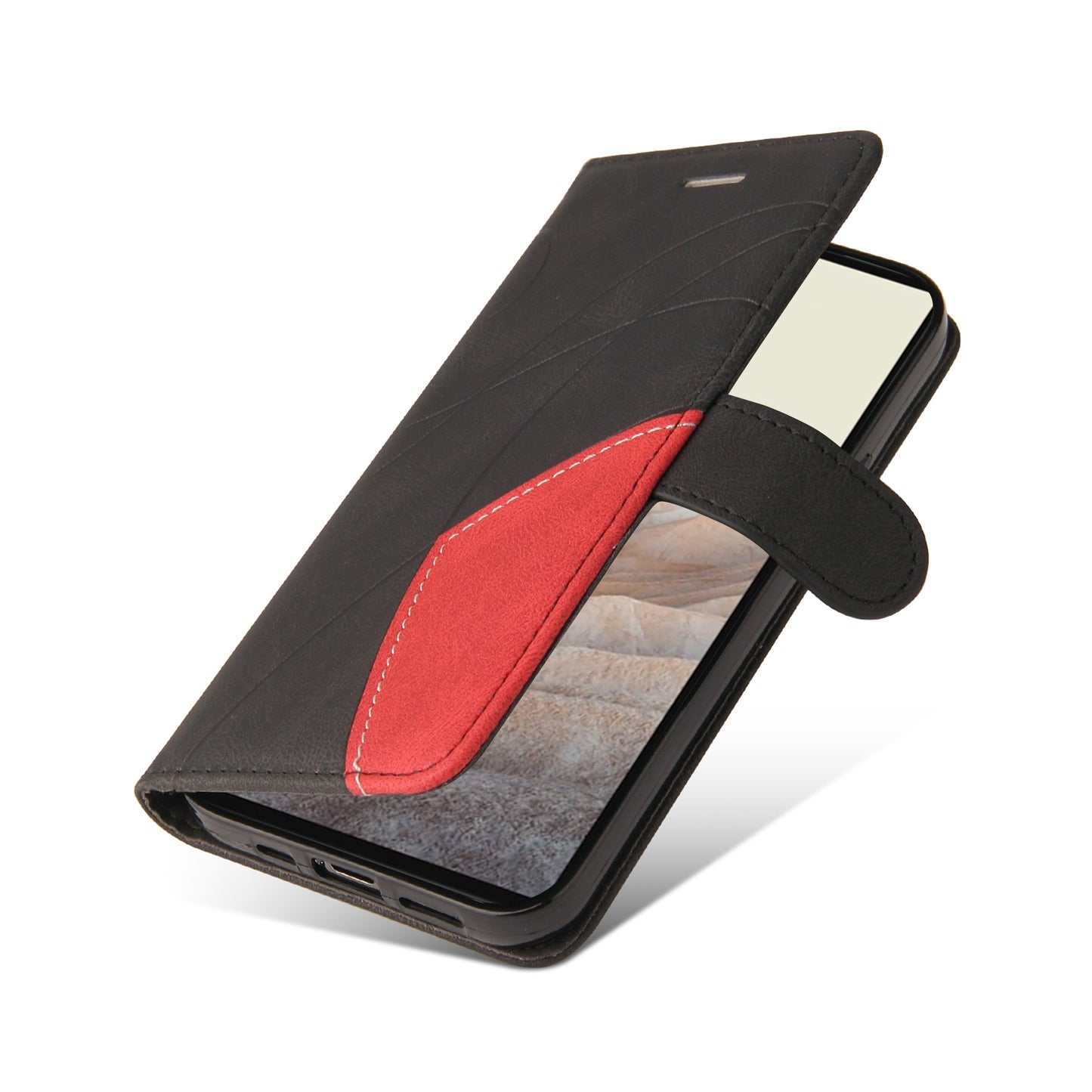 KT Leather Series-1 Bi-color Splicing Design Leather Wallet Case Stand Shell with Handy Strap for Google Pixel 6 Pro