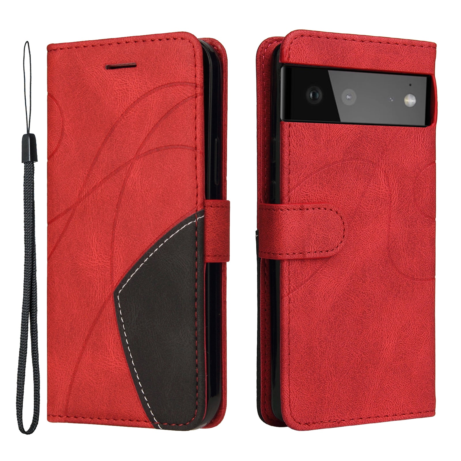 KT Leather Series-1 Bi-color Splicing Design Leather Wallet Case Stand Shell with Handy Strap for Google Pixel 6 Pro