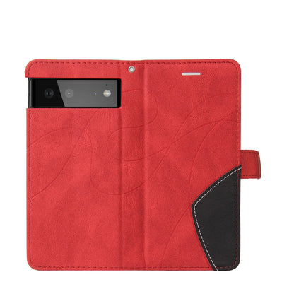 KT Leather Series-1 Bi-color Splicing Design Leather Wallet Case Stand Shell with Handy Strap for Google Pixel 6 Pro