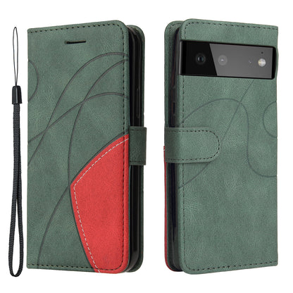 KT Leather Series-1 Bi-color Splicing Design Leather Wallet Case Stand Shell with Handy Strap for Google Pixel 6 Pro