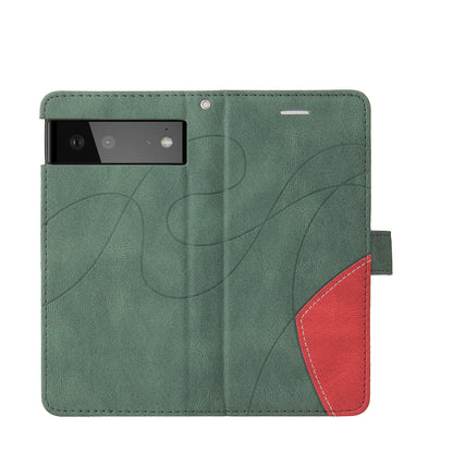 KT Leather Series-1 Bi-color Splicing Design Leather Wallet Case Stand Shell with Handy Strap for Google Pixel 6 Pro