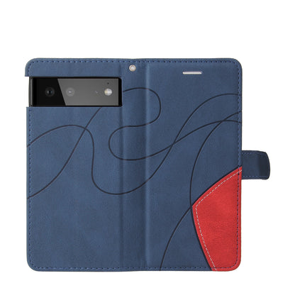 KT Leather Series-1 Bi-color Splicing Design Leather Wallet Case Stand Shell with Handy Strap for Google Pixel 6 Pro