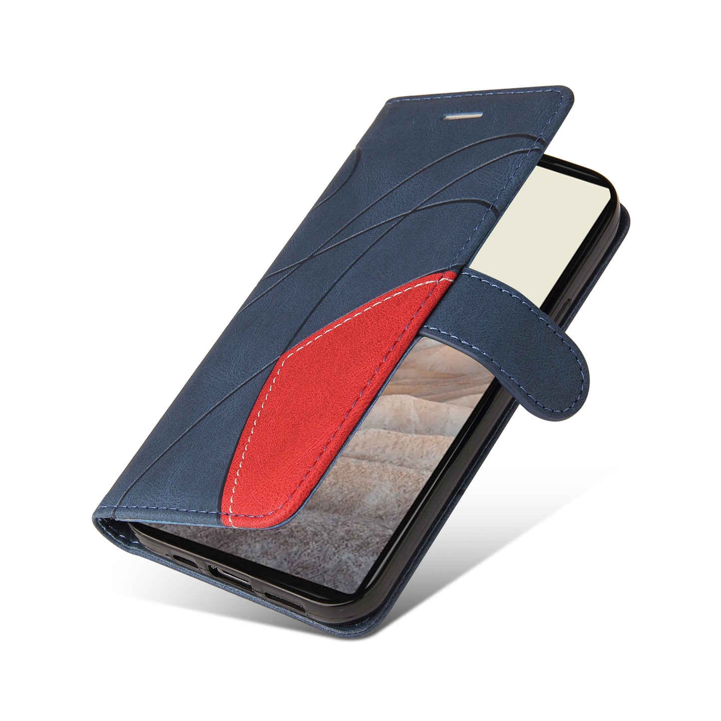 KT Leather Series-1 Bi-color Splicing Design Leather Wallet Case Stand Shell with Handy Strap for Google Pixel 6 Pro