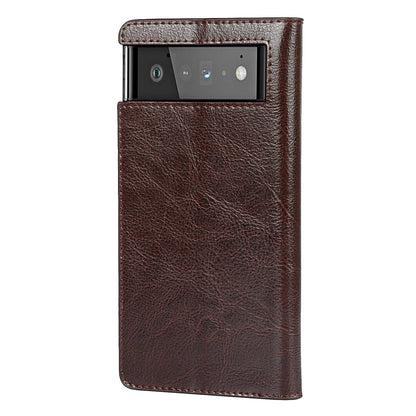 Drop-Proof Crazy Horse Genuine Leather Case with Wallet Stand Design for Google Pixel 6