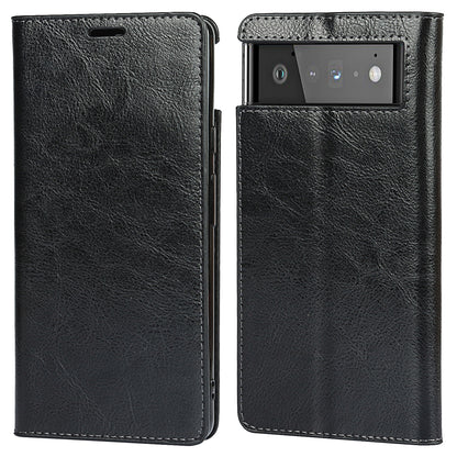 Drop-Proof Crazy Horse Genuine Leather Case with Wallet Stand Design for Google Pixel 6