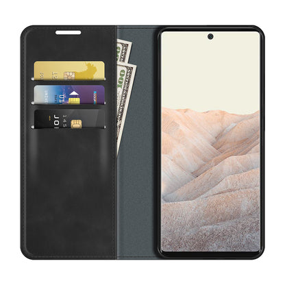 Folio Flip Style Skin-touch Auto-absorbed PU Leather Wallet Shockproof Stand Protective Cover for Google Pixel 6 Pro