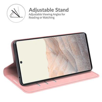 Folio Flip Style Skin-touch Auto-absorbed PU Leather Wallet Shockproof Stand Protective Cover for Google Pixel 6 Pro