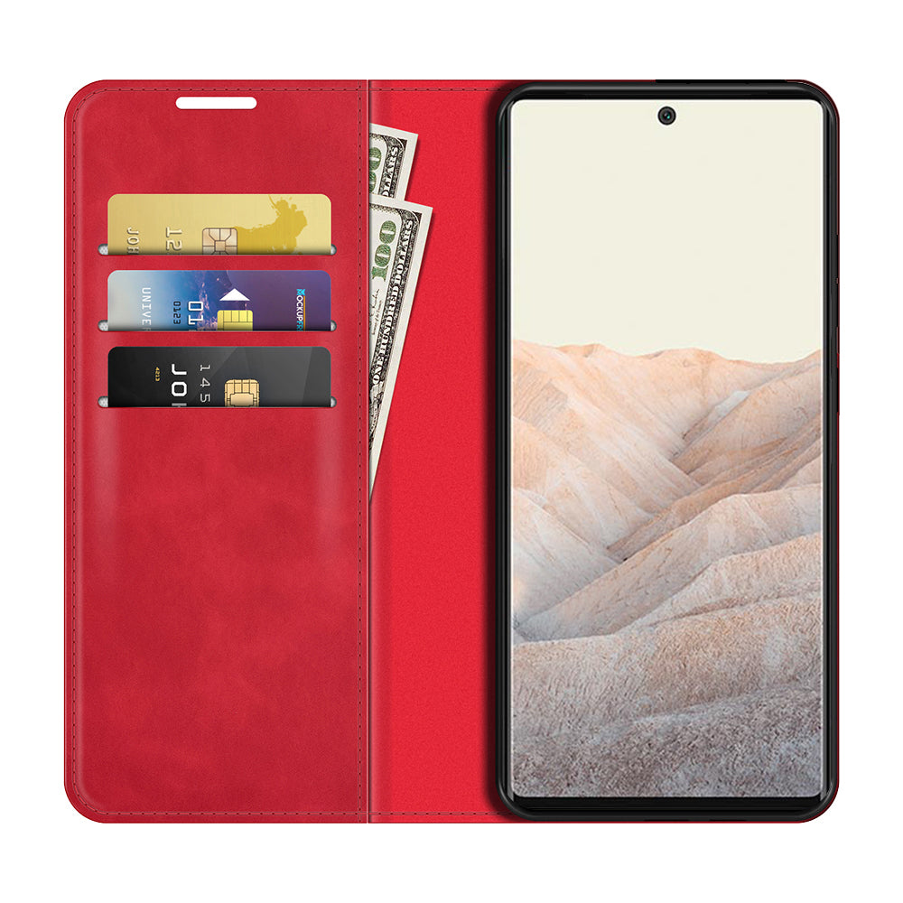 Folio Flip Style Skin-touch Auto-absorbed PU Leather Wallet Shockproof Stand Protective Cover for Google Pixel 6 Pro