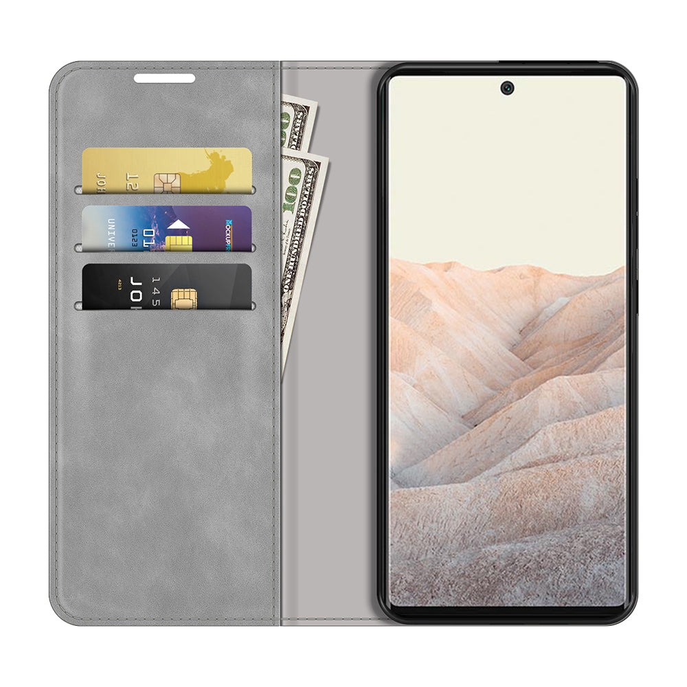 Folio Flip Style Skin-touch Auto-absorbed PU Leather Wallet Shockproof Stand Protective Cover for Google Pixel 6 Pro