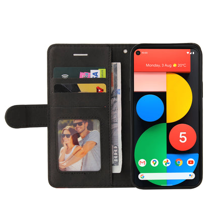 KT Leather Series-1 Dual-Color Contrast PU Leather Wallet Stand Case Cover with Wrist Strap for Google Pixel 5 XL