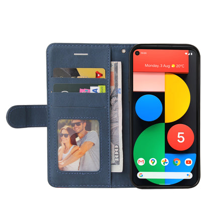 KT Leather Series-1 Dual-Color Contrast PU Leather Wallet Stand Case Cover with Wrist Strap for Google Pixel 5 XL