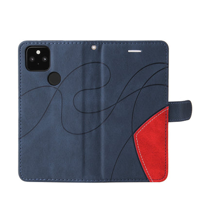 KT Leather Series-1 Dual-Color Contrast PU Leather Wallet Stand Case Cover with Wrist Strap for Google Pixel 5 XL