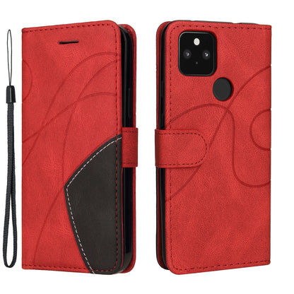 KT Leather Series-1 Dual-Color Contrast PU Leather Wallet Stand Case Cover with Wrist Strap for Google Pixel 5 XL