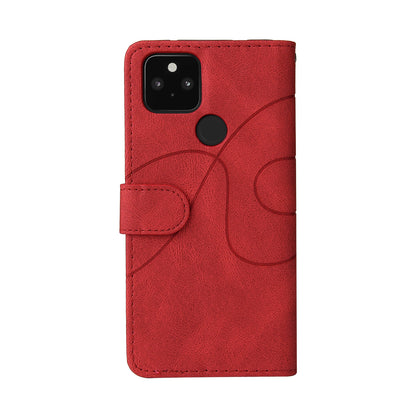 KT Leather Series-1 Dual-Color Contrast PU Leather Wallet Stand Case Cover with Wrist Strap for Google Pixel 5 XL