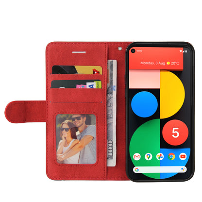 KT Leather Series-1 Dual-Color Contrast PU Leather Wallet Stand Case Cover with Wrist Strap for Google Pixel 5 XL