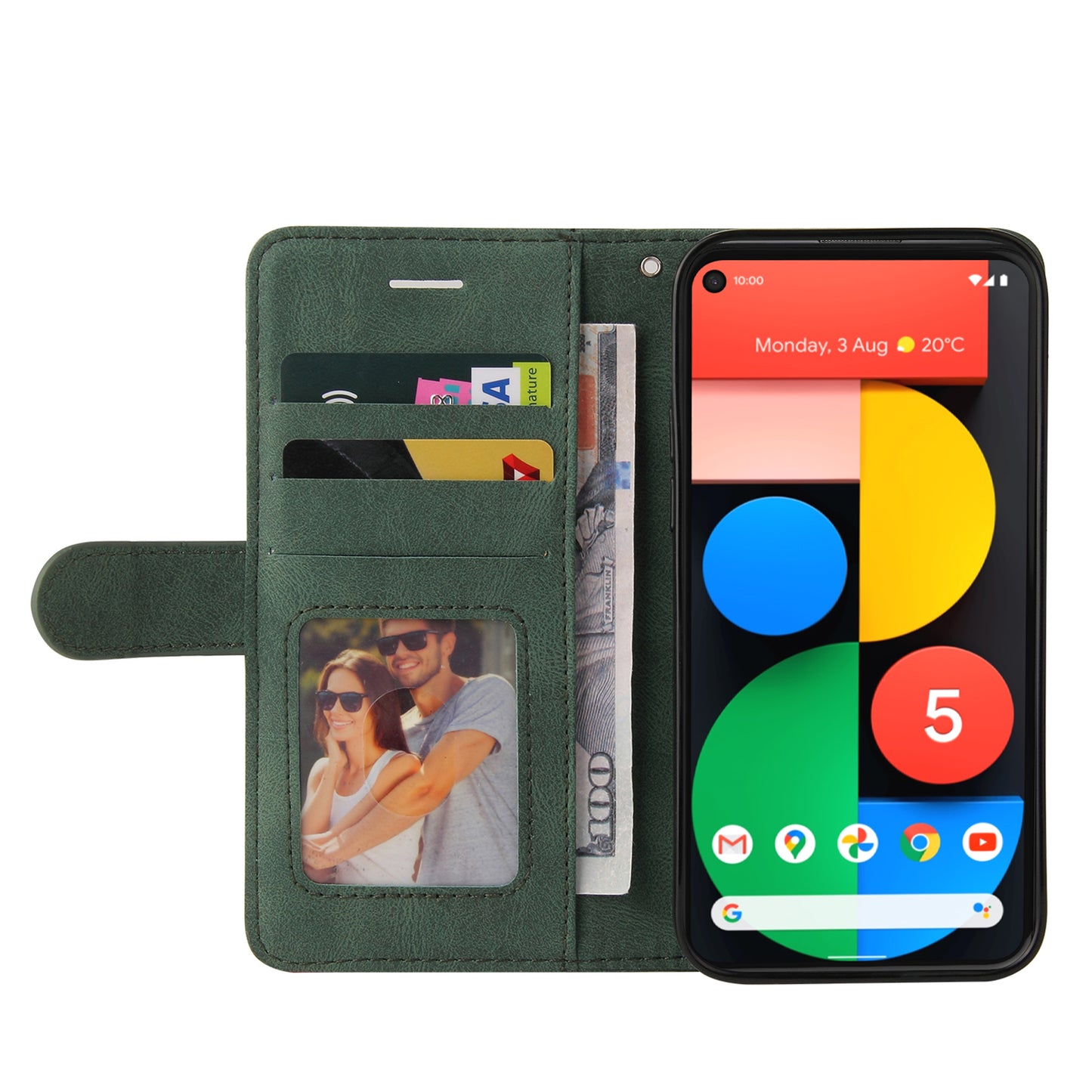 KT Leather Series-1 Dual-Color Contrast PU Leather Wallet Stand Case Cover with Wrist Strap for Google Pixel 5 XL