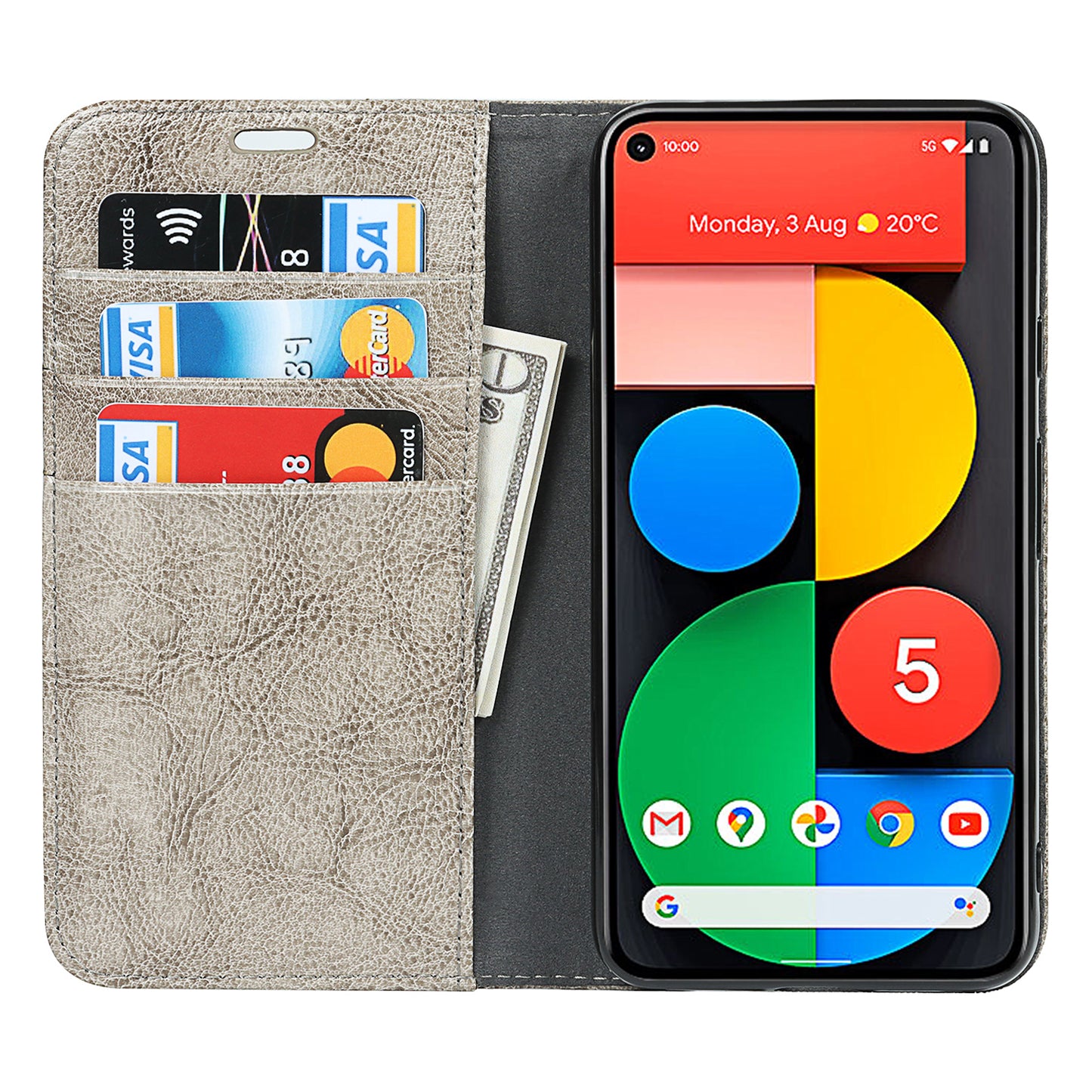 Genuine Leather Crazy Horse Texture Wallet Stand Design Phone Case for Google Pixel 5