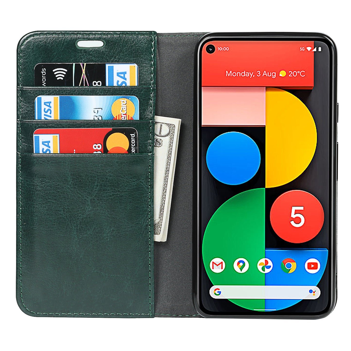 Genuine Leather Crazy Horse Texture Wallet Stand Design Phone Case for Google Pixel 5