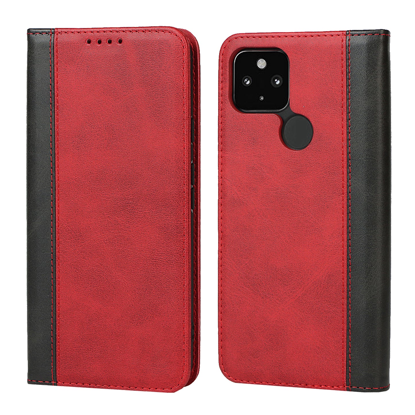 Full Protection Auto-absorbed Bi-color Splicing Design Leather Wallet Phone Shell Case for Google Pixel 5a 5G