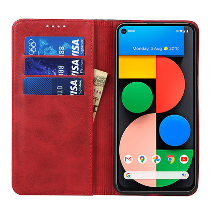 Full Protection Auto-absorbed Bi-color Splicing Design Leather Wallet Phone Shell Case for Google Pixel 5a 5G