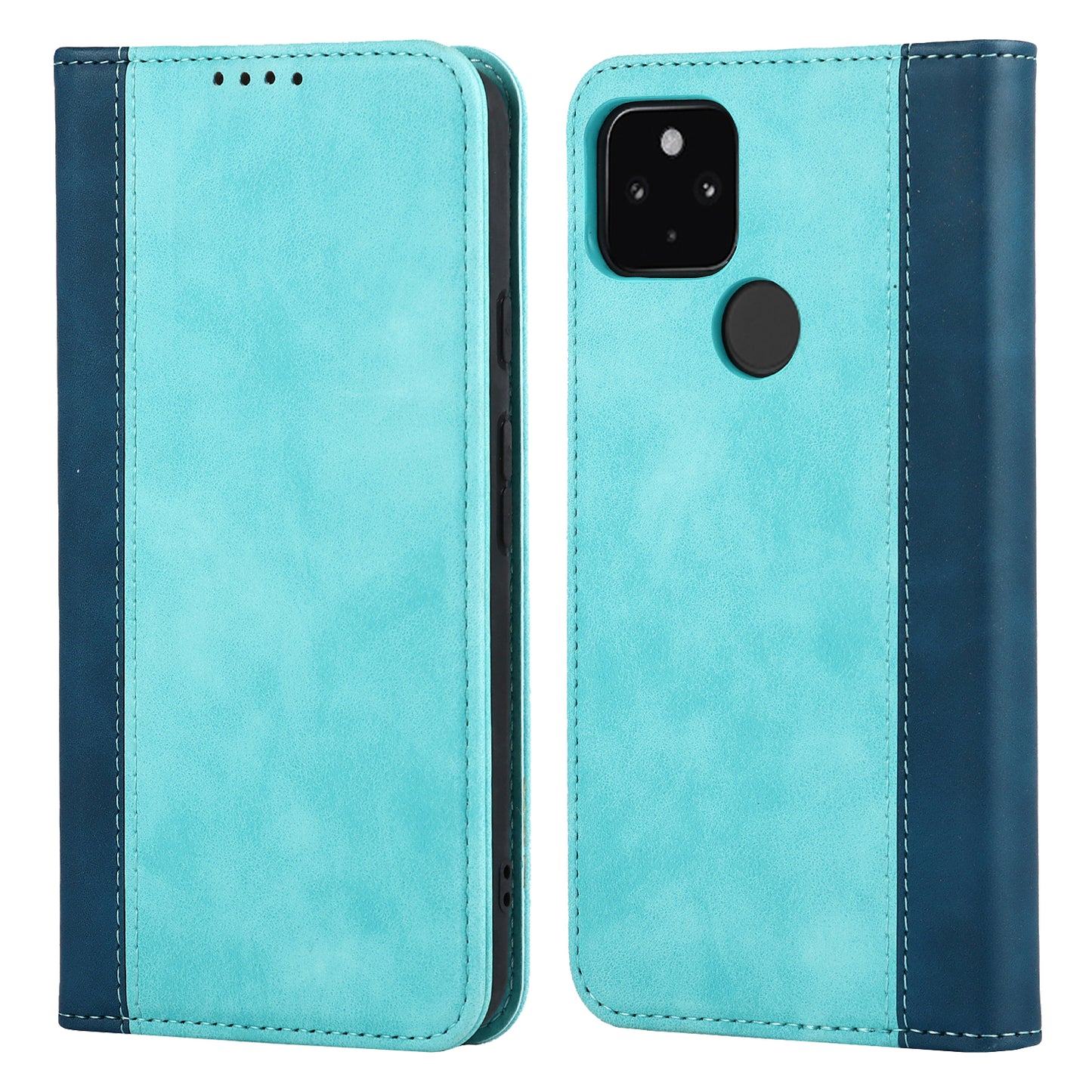 Full Protection Auto-absorbed Bi-color Splicing Design Leather Wallet Phone Shell Case for Google Pixel 5a 5G