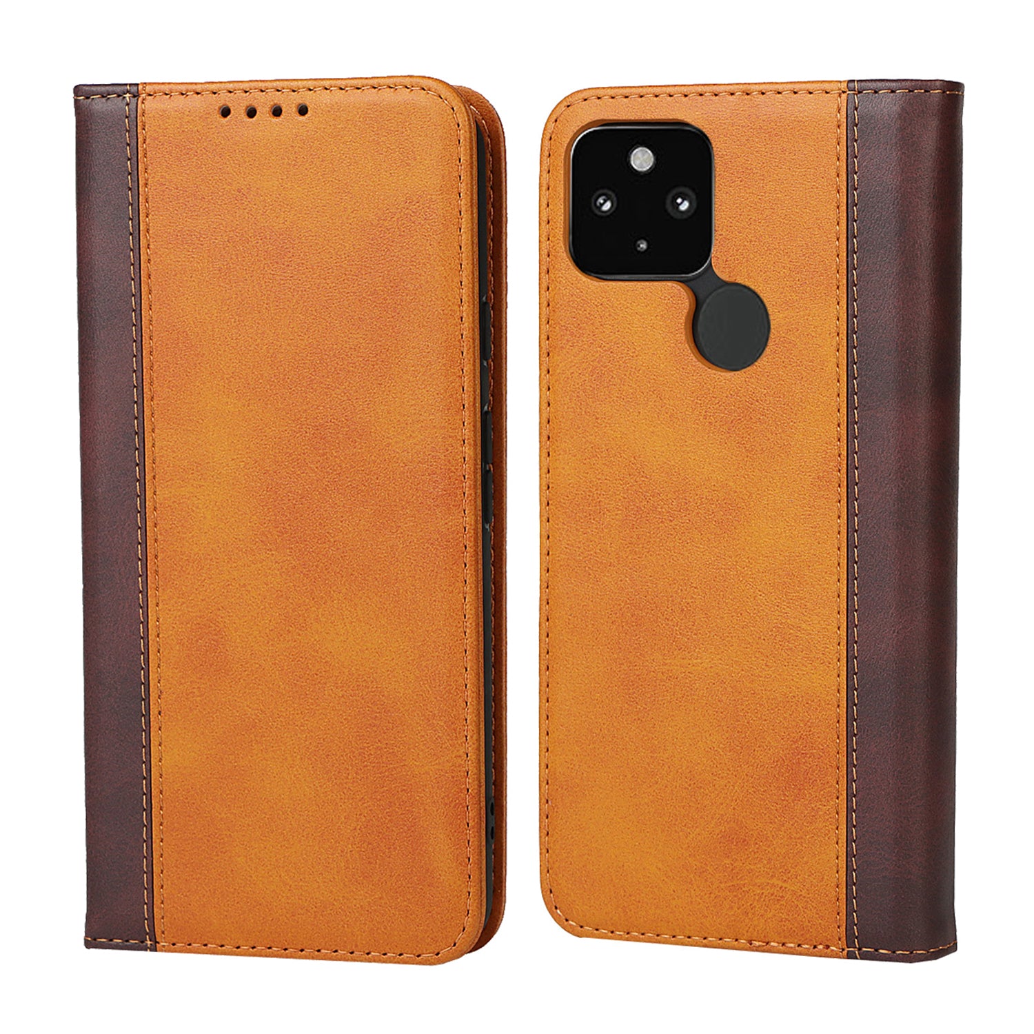 Full Protection Auto-absorbed Bi-color Splicing Design Leather Wallet Phone Shell Case for Google Pixel 5a 5G