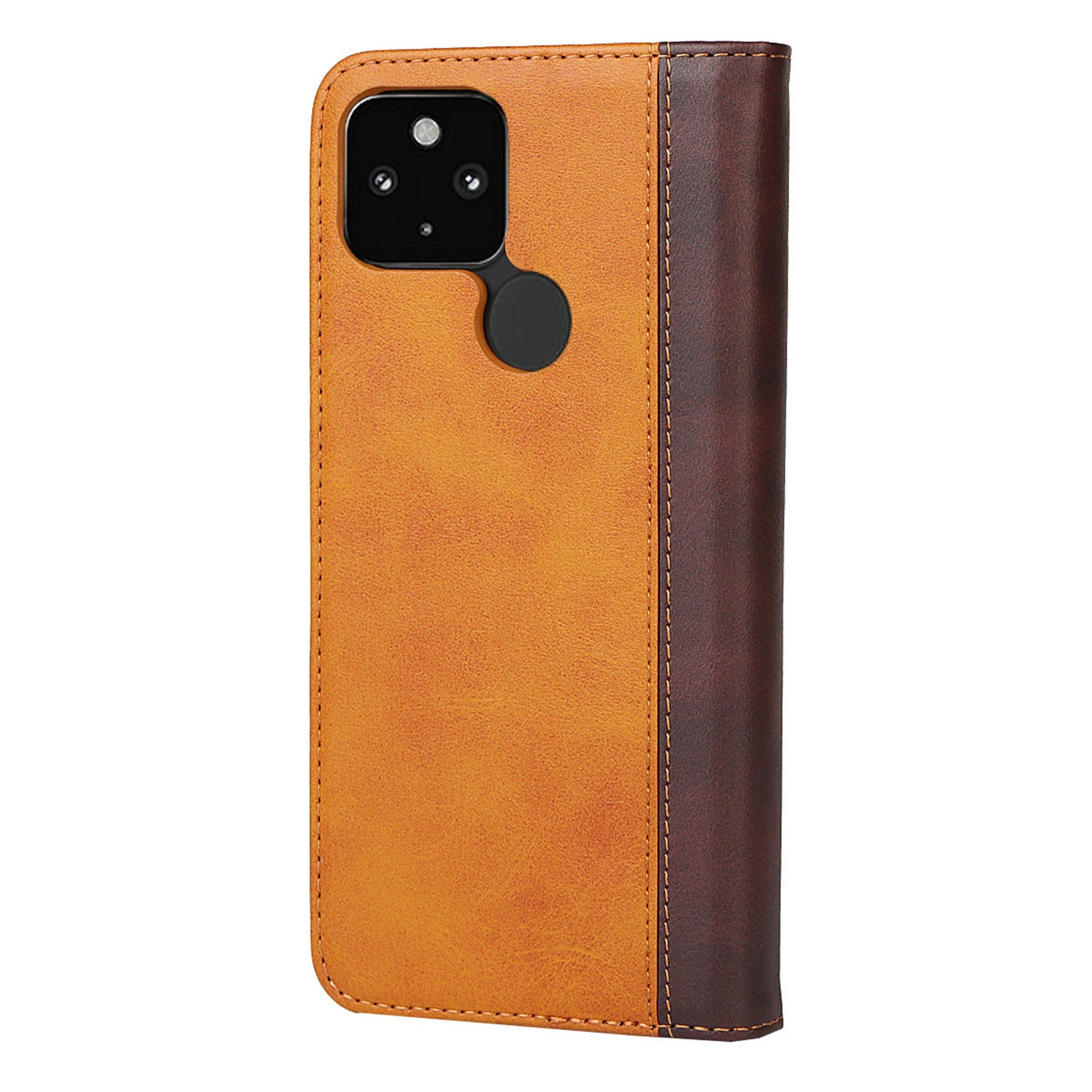 Full Protection Auto-absorbed Bi-color Splicing Design Leather Wallet Phone Shell Case for Google Pixel 5a 5G