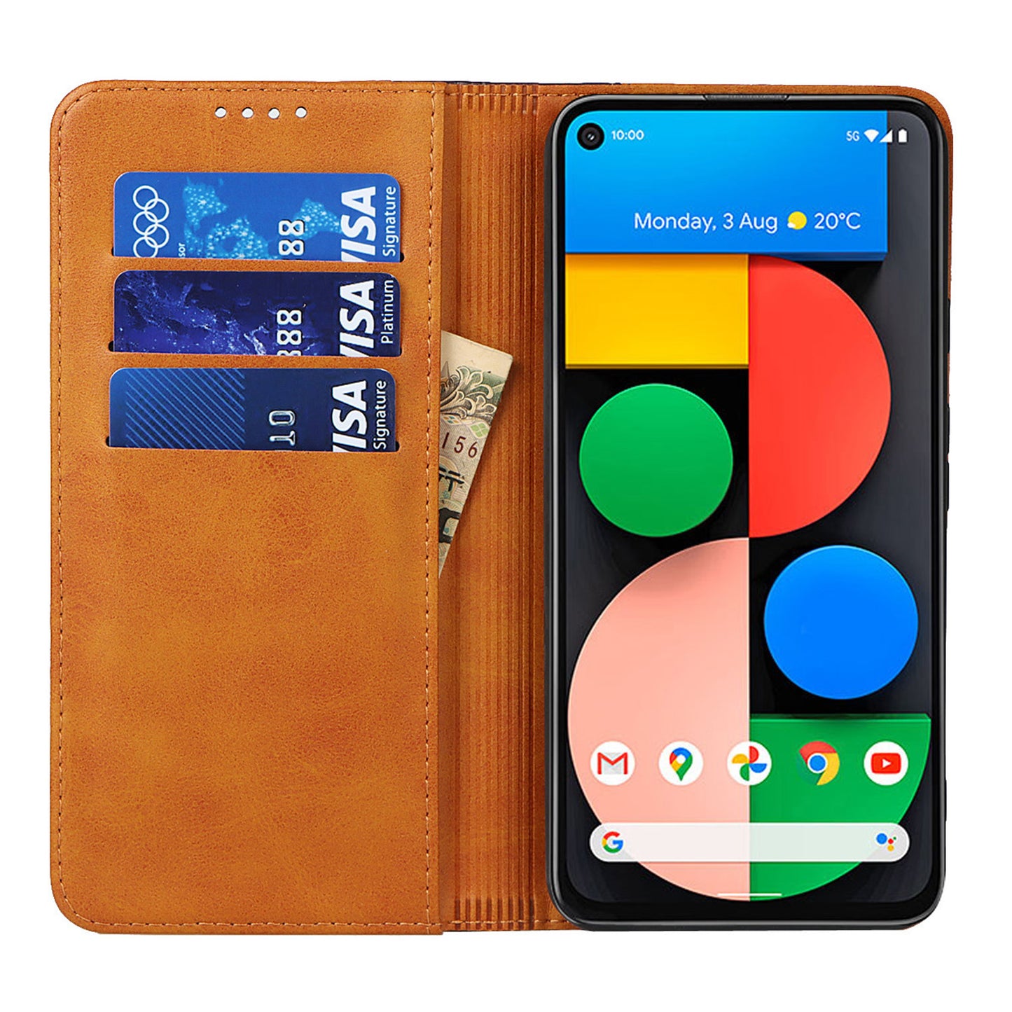 Full Protection Auto-absorbed Bi-color Splicing Design Leather Wallet Phone Shell Case for Google Pixel 5a 5G