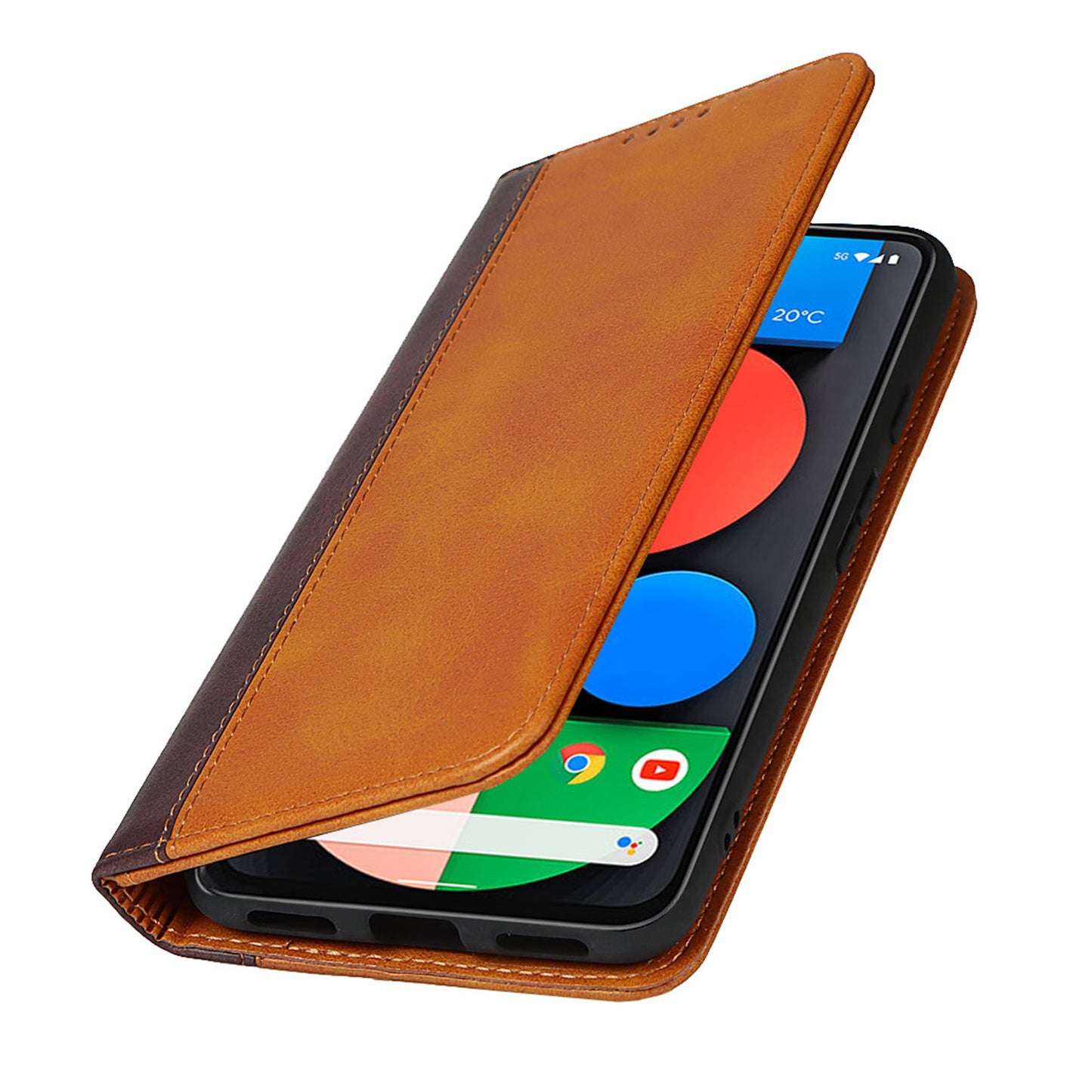 Full Protection Auto-absorbed Bi-color Splicing Design Leather Wallet Phone Shell Case for Google Pixel 5a 5G