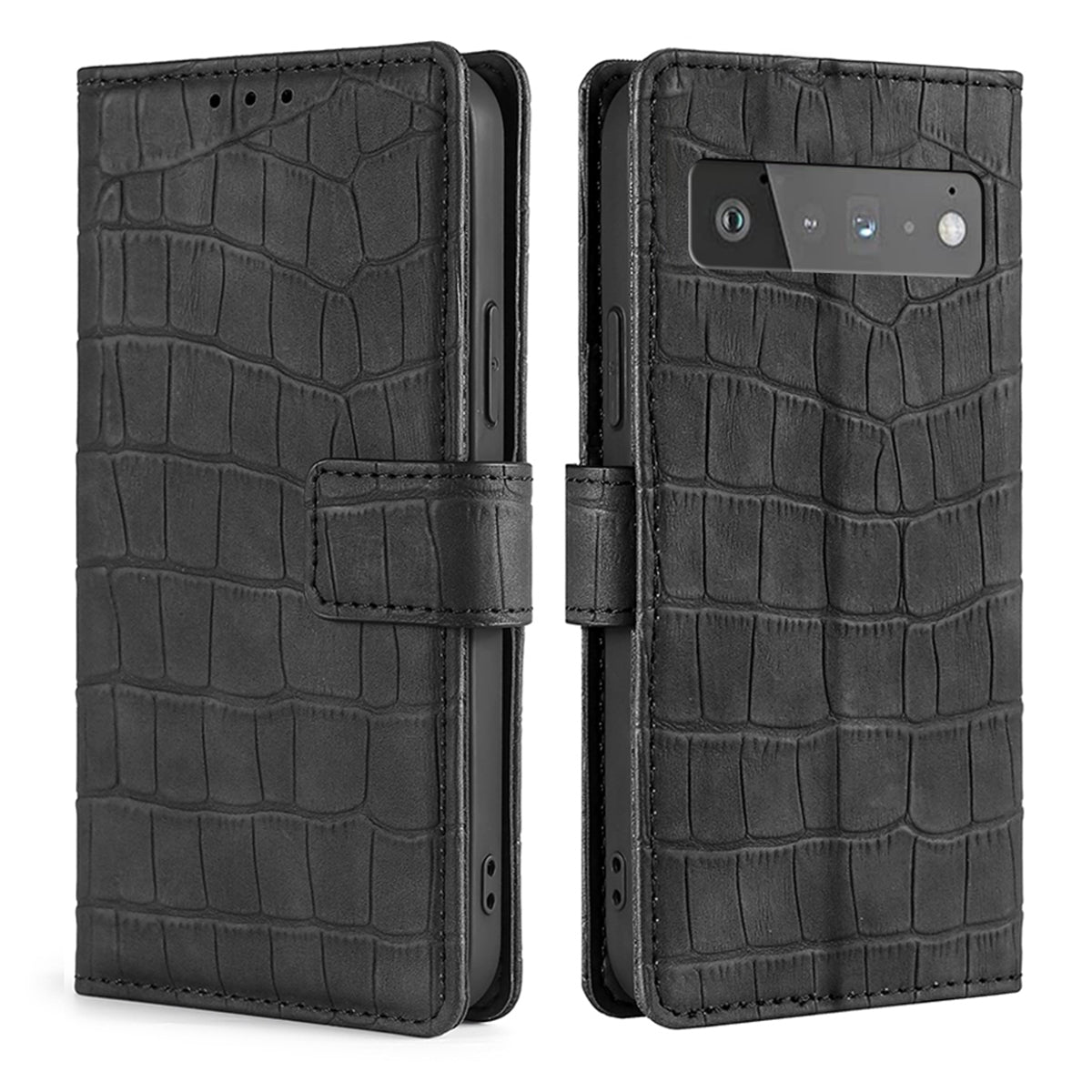 Crocodile Texture Wallet Card Holder Design Supporting Stand Design Leather Case Phone Cover Shell for Google Pixel 6 Pro