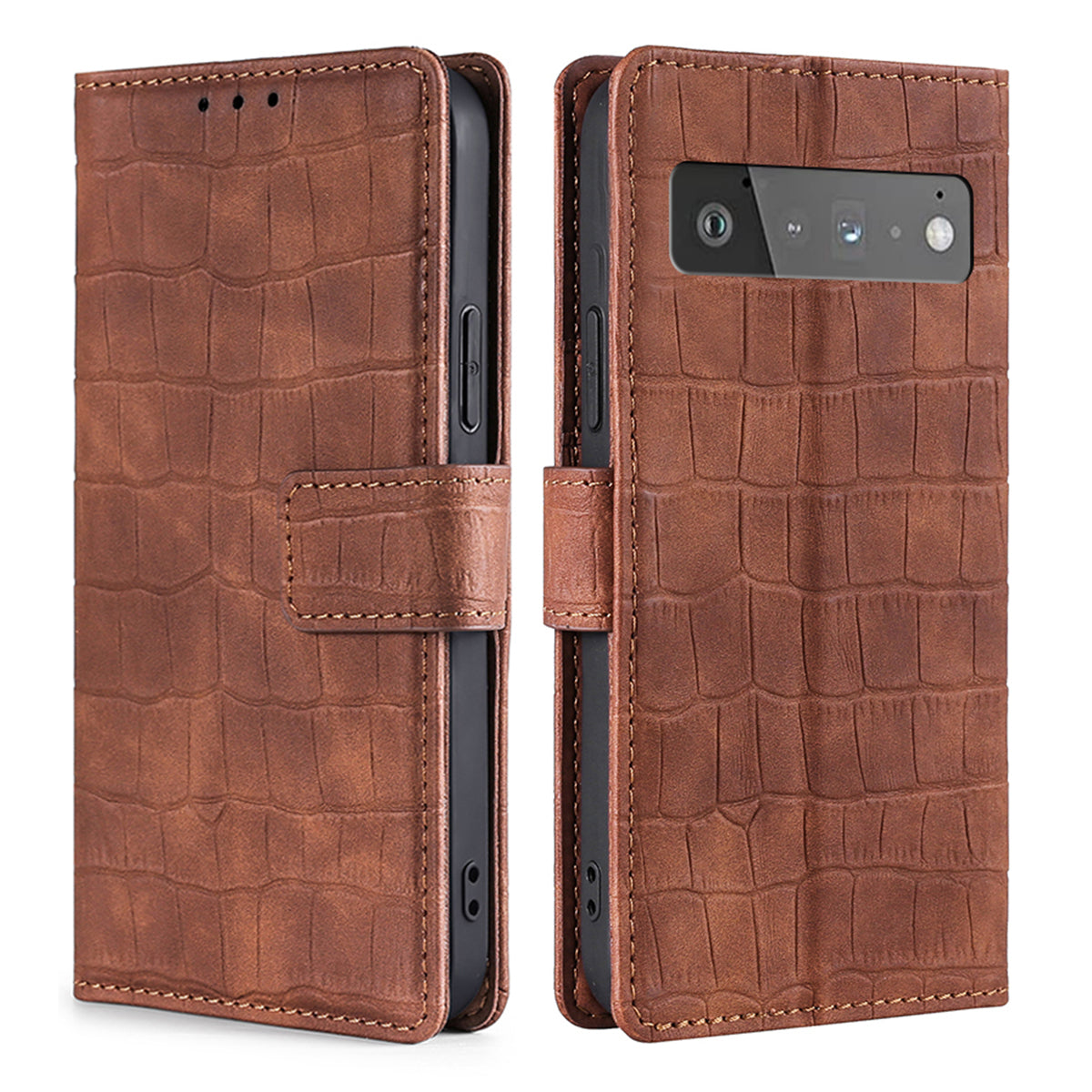 Crocodile Texture Wallet Card Holder Design Supporting Stand Design Leather Case Phone Cover Shell for Google Pixel 6 Pro