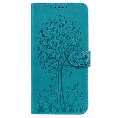 Tree and Deer Imprinted Wallet Stand Design All-round Protection Double-sided Magnetic Clasp Leather Phone Shell Case for Google Pixel 5a 5G