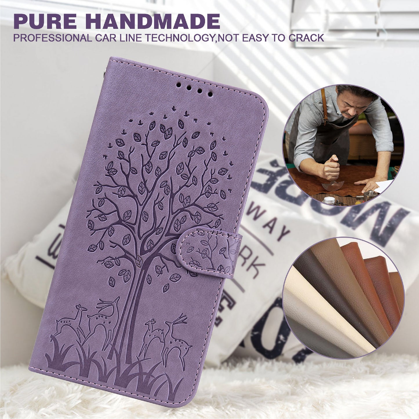 Tree and Deer Imprinted Wallet Stand Design All-round Protection Double-sided Magnetic Clasp Leather Phone Shell Case for Google Pixel 5a 5G