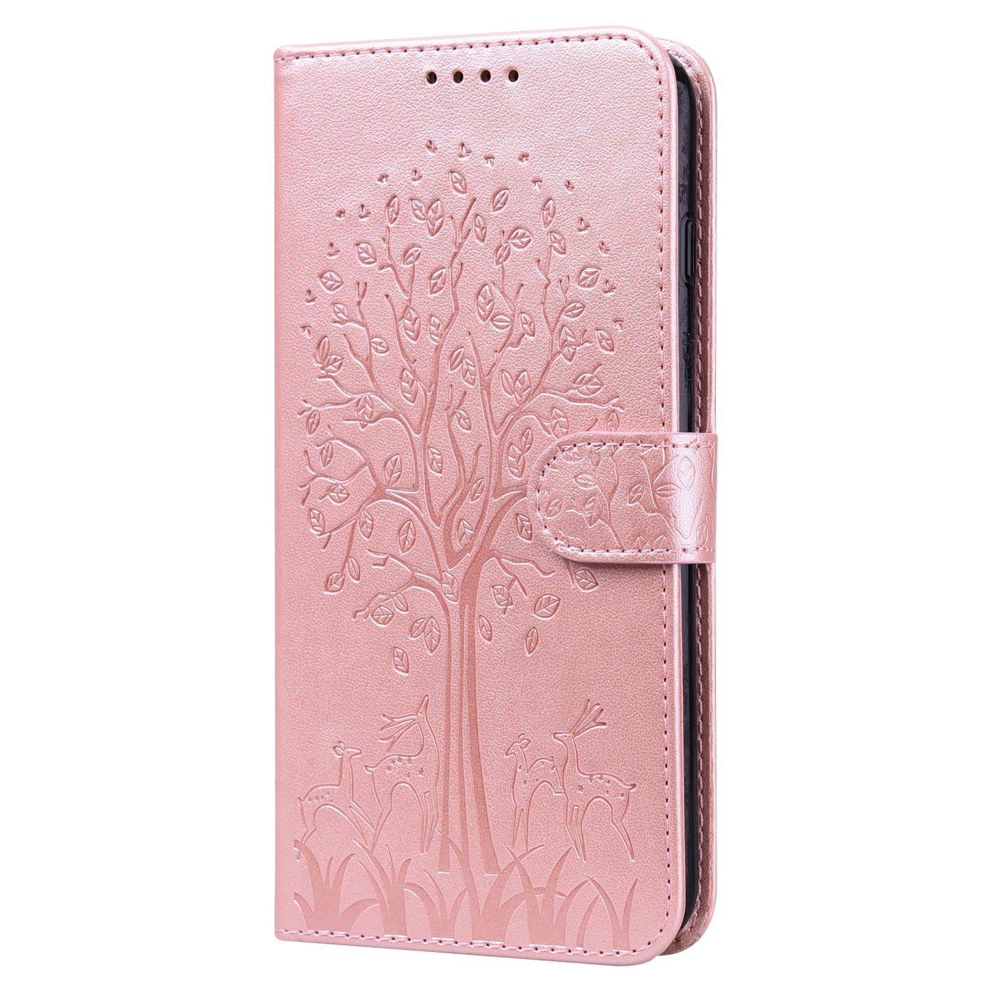 Tree and Deer Imprinted Wallet Stand Design All-round Protection Double-sided Magnetic Clasp Leather Phone Shell Case for Google Pixel 5a 5G