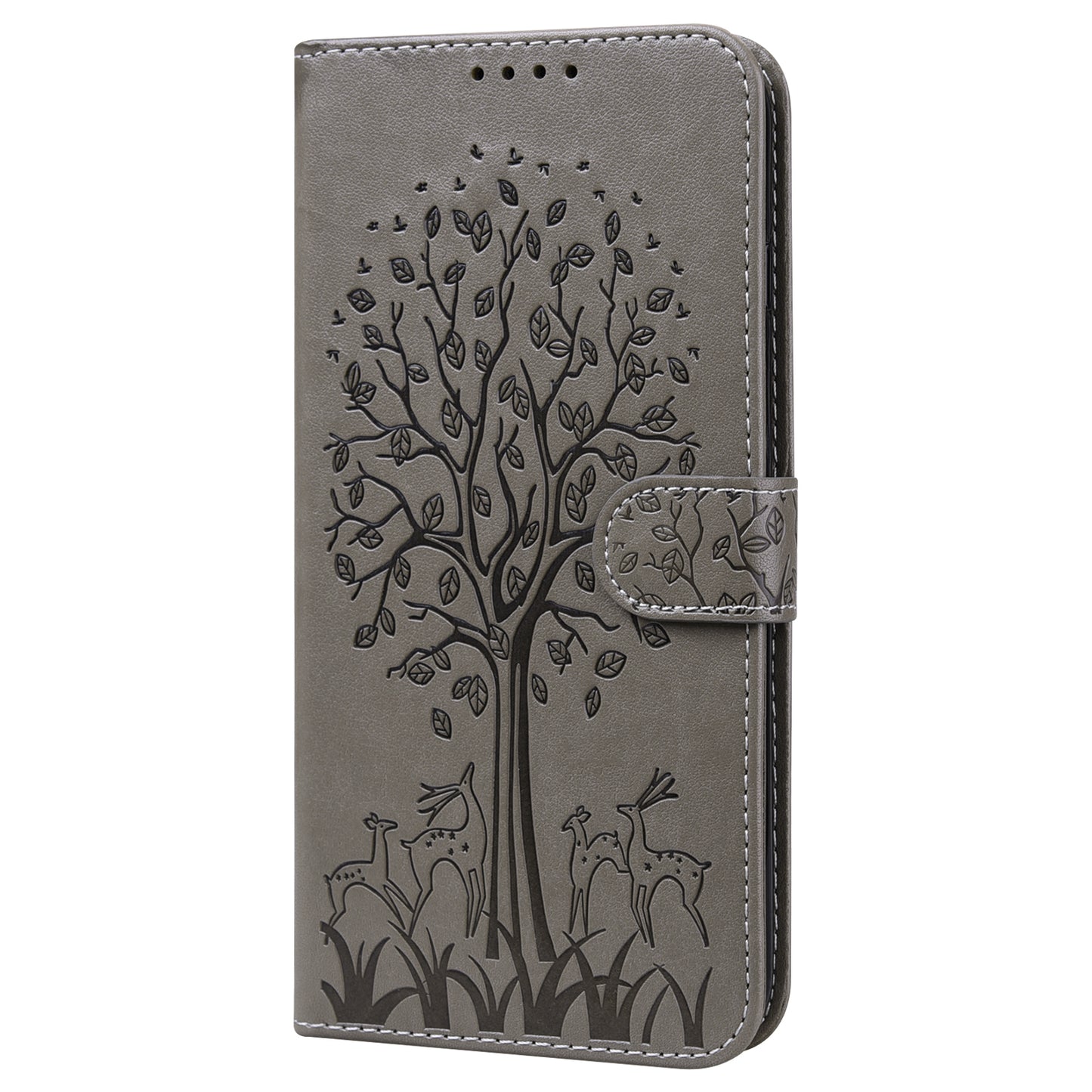 Tree and Deer Imprinted Wallet Stand Design All-round Protection Double-sided Magnetic Clasp Leather Phone Shell Case for Google Pixel 5a 5G