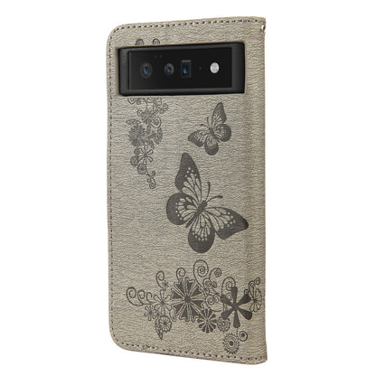 For Google Pixel 6 Pro Imprinted Butterflies Flower Leather Case Wallet Stand Phone Cover Shell