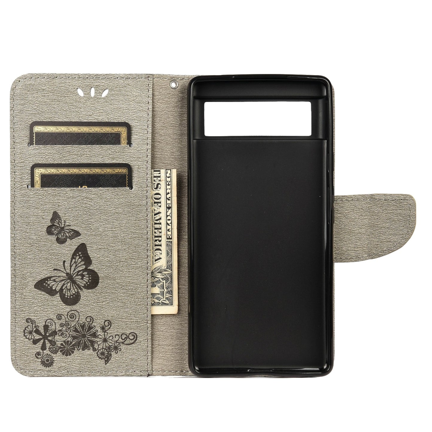 For Google Pixel 6 Pro Imprinted Butterflies Flower Leather Case Wallet Stand Phone Cover Shell