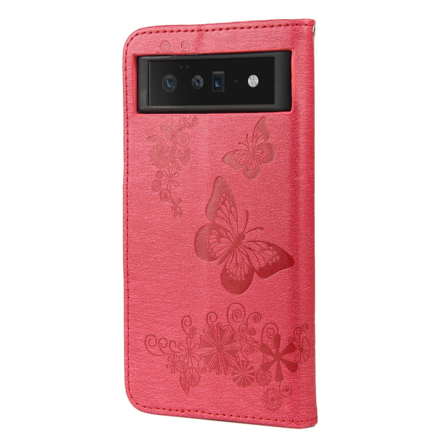 For Google Pixel 6 Pro Imprinted Butterflies Flower Leather Case Wallet Stand Phone Cover Shell