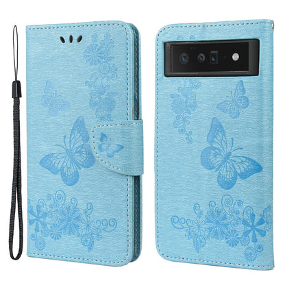 For Google Pixel 6 Pro Imprinted Butterflies Flower Leather Case Wallet Stand Phone Cover Shell