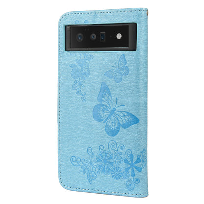 For Google Pixel 6 Pro Imprinted Butterflies Flower Leather Case Wallet Stand Phone Cover Shell