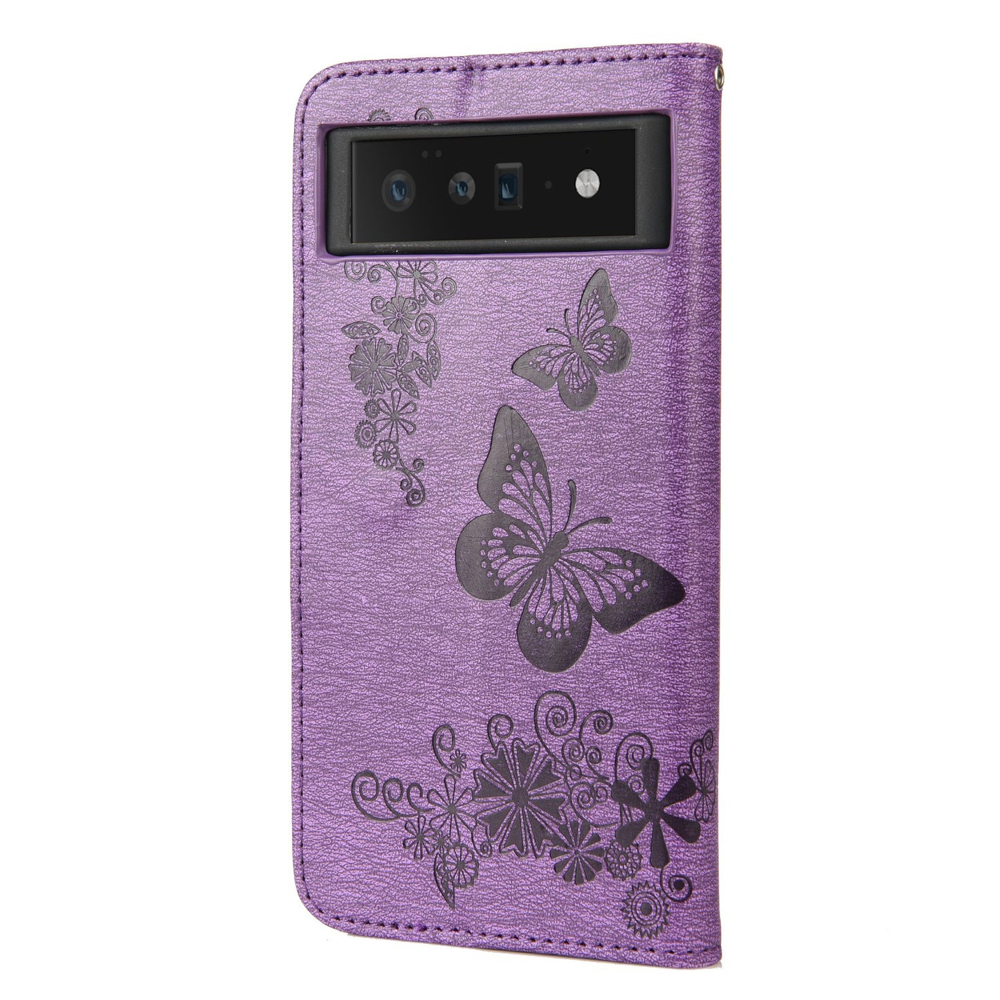 For Google Pixel 6 Pro Imprinted Butterflies Flower Leather Case Wallet Stand Phone Cover Shell