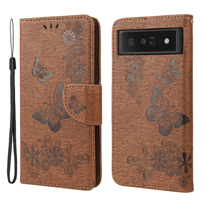 For Google Pixel 6 Pro Imprinted Butterflies Flower Leather Case Wallet Stand Phone Cover Shell