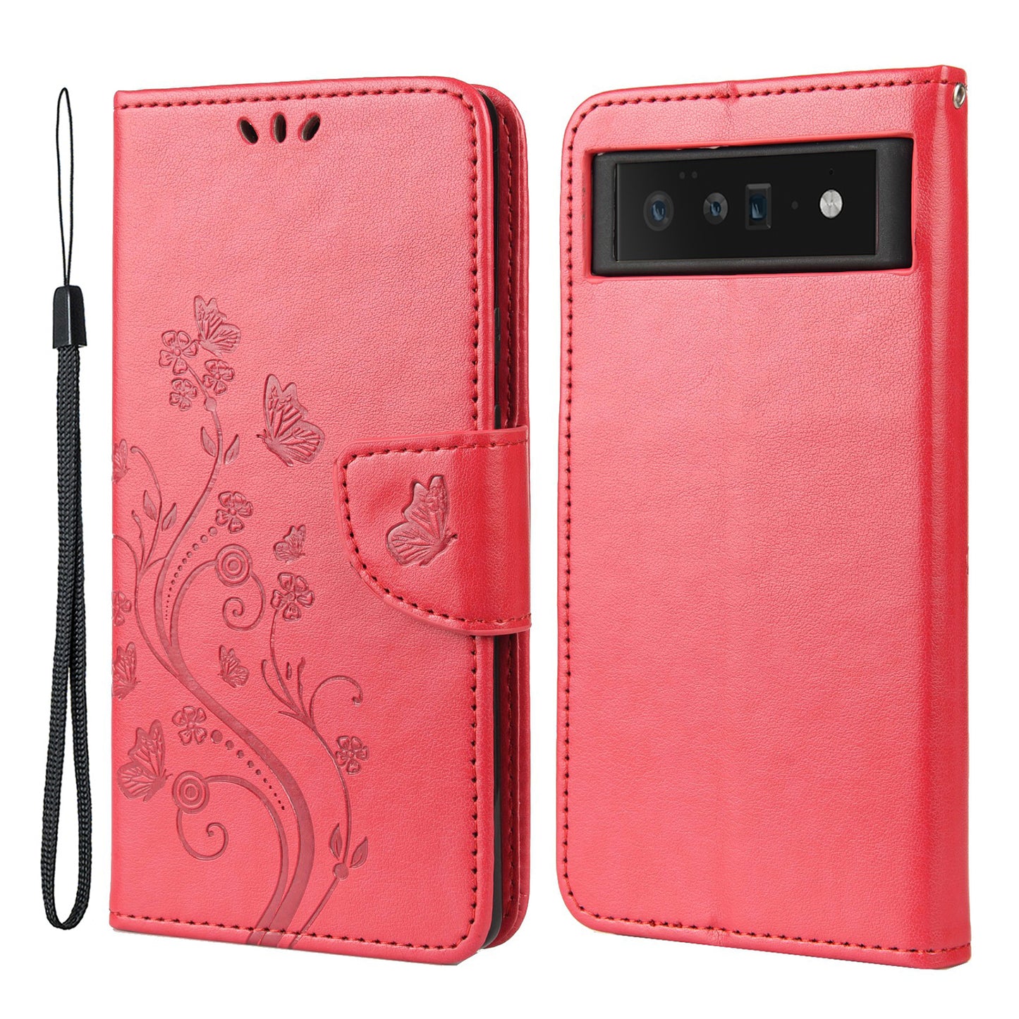 Imprint Butterflies Flower Wallet Stand Design Leather Phone Case Shell for Google Pixel 6 Pro