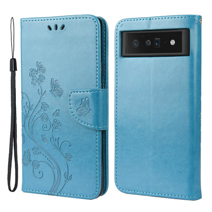 Imprint Butterflies Flower Wallet Stand Design Leather Phone Case Shell for Google Pixel 6 Pro