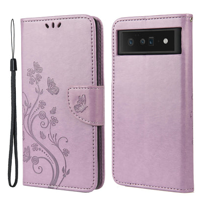 Imprint Butterflies Flower Wallet Stand Design Leather Phone Case Shell for Google Pixel 6 Pro