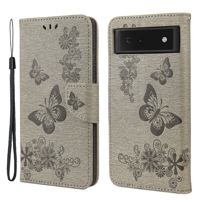 Imprinted Butterflies Flower Shockproof Leather Phone Case Shell with Wallet Stand for Google Pixel 6