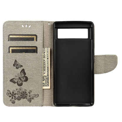 Imprinted Butterflies Flower Shockproof Leather Phone Case Shell with Wallet Stand for Google Pixel 6