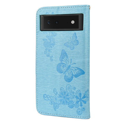 Imprinted Butterflies Flower Shockproof Leather Phone Case Shell with Wallet Stand for Google Pixel 6